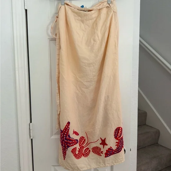 Farm Rio Linen Side-Tie Midi Skirt Size Medium - Picture 4 of 7